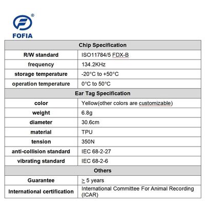 Duurzaam 134,2 kHz RFID-oormerk voor vee met ISO11784/5 FDX-B standaard en waterdicht ontwerp