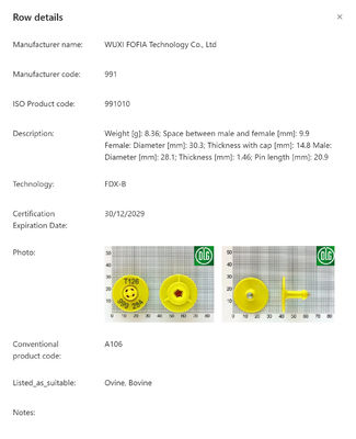 Waterdicht ISO11784/5 FDX-B-compliant RFID-oorteken voor vee met spanning van 350 N