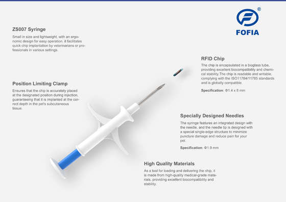 Eenmalige spuit Animal ID microchip voor diergezondheid en welzijn met gesteriliseerde papieren-plastieken verpakkingszak