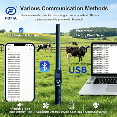 Compacte RFID-sticklezer met ondersteuning voor ISO11784 85 FDX B HDX- en ID64-tags met Bluetooth 5 en waterdichte behuizing