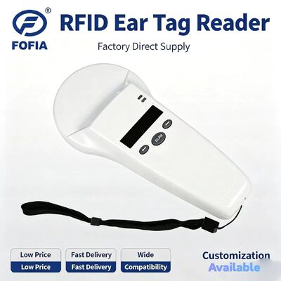 FOFIA Duurzame kunststof RFID-handheldlezer met 128x32 OLED-scherm /USB voor langeafstandsgebruik voor huisdieren en boerderijen