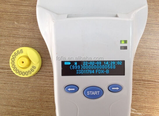 FOFIA Duurzame kunststof RFID-handheldlezer met 128x32 OLED-scherm /USB voor langeafstandsgebruik voor huisdieren en boerderijen