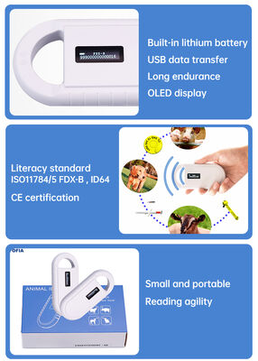 Handheld Plastic Animal Microchip RFID Card Reader PT160 134.2kHz OLED Screen USB Lithiumbatterie CE gecertificeerd ISO 11784/11785