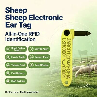 FOFIA Duurzaam, geïntegreerd, anti-verlies, lasergecodeerd elektronisch T969 Gele schapen RFID-oortekens TPU-materiaal dier