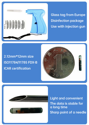 Fofia RFID 134.2kHz ICAR Gecertificeerde Split Type Dierlijke ID Microchip 2.12*12mm Model ZS005 Waterdicht Materiaal Nieuw 1.5 Jaar