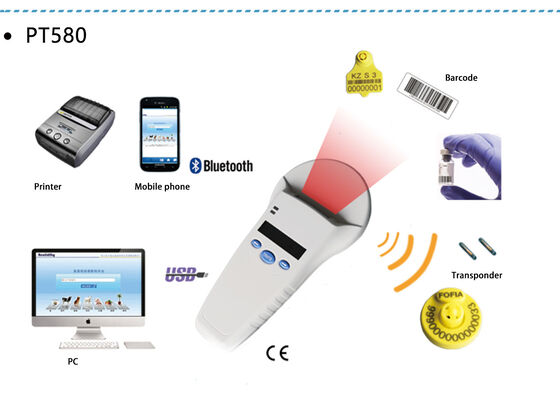 Duurzame FOFIA PT580 RFID Handheld Reader 125kHz/134.2kHz ISO11784/5 128x32 OLED Scherm 10-20m Leerafstand USB/voor huisdieren