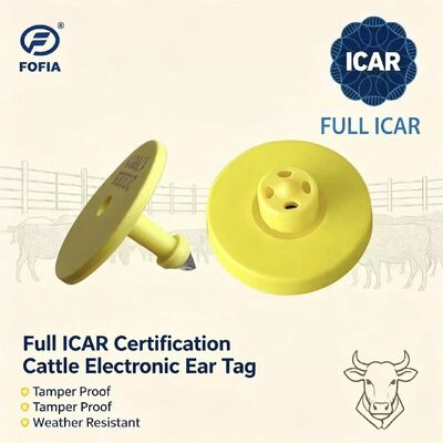 Waterdicht Fofia Volledig ICAR gecertificeerd ET908 Geel RFID TPU Koeien oor tag Hoge kwaliteit 1,5 jaar garantie Dierenhouderij