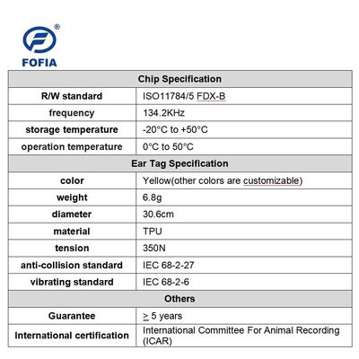 Nieuwe FOFIA Full ICAR LF Duurzame waterdichte RFID TPU Gele koe Varkens Schaap Oord Tags ET908+T905 EM4305 Chips 5 Jaar Garantie 14,5mm