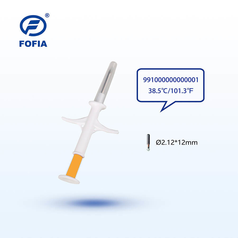 ISO-transponder microchip voor identificatie van huisdieren en temperatuurmeting met temperatuursensor en FOFIA-patentchip