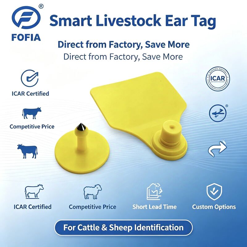 Fofia T904 Combinatie dierlijke oorplaat RFID TPU 72*57mm Laser codering Boerderij runderen Varkens schapen Icar