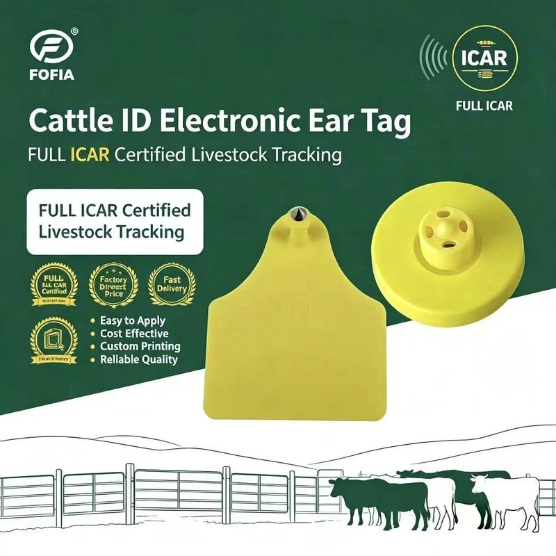 FOFIA Full ICAR LF Duurzaam Waterdicht RFID TPU Geel Huisdier Oord Tags ET908+T905 EM4305 Chips 5 Jaar Garantie runderen 14,5 mm