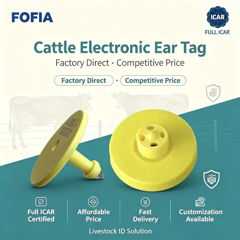 Nieuwe Volledige ICAR Waterdichte RFID TPU Geel Dier Oormerken 14.5mm EM4305 Chips 5 Jaar Garantie Fofia Boerderij gebruik