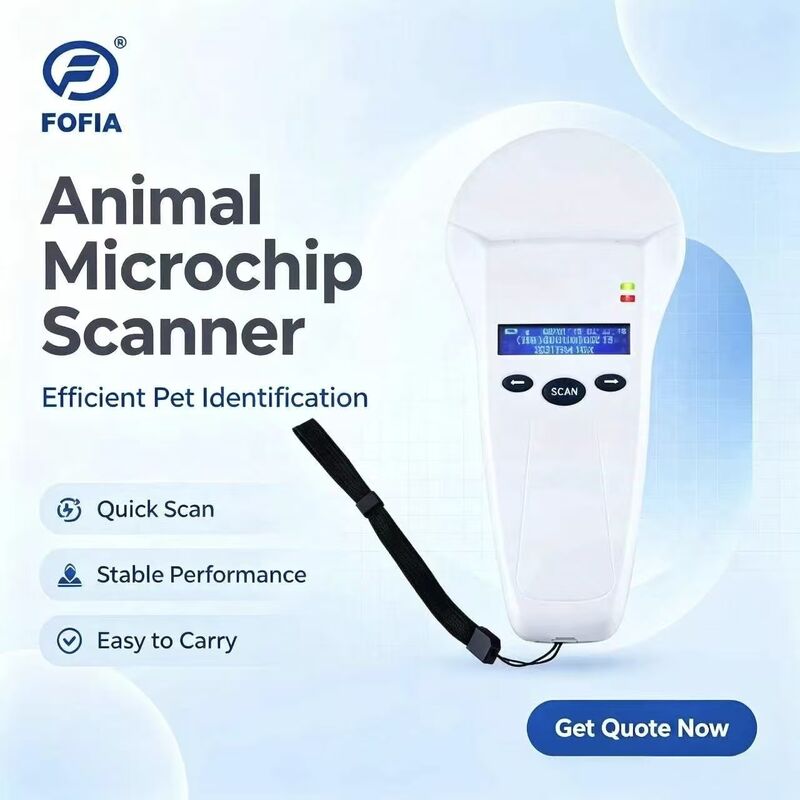 FOFIA Duurzame Witte RFID Handheld Reader met 128x32 OLED Scherm en ISO11784/5 Protocol voor 10-20 cm Lezing Afstand