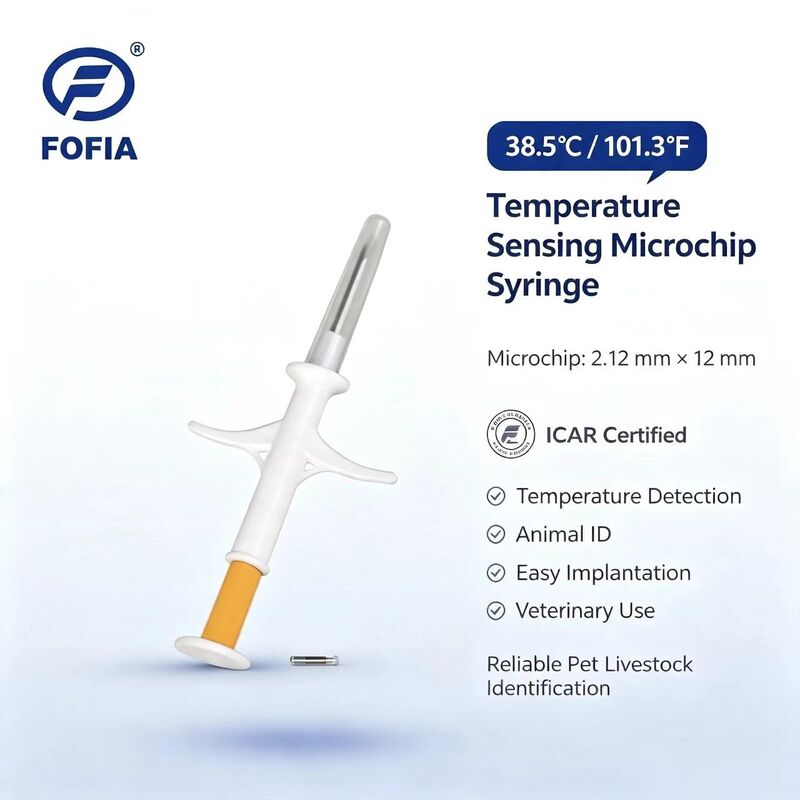 ICAR-gecertificeerde Fofia Nieuwe Temperatuur-voelende Hete Microchip RFID Bio-glas Wit HT001 Dier ID Waterdichte Hond Kat Huisdieren 1.5