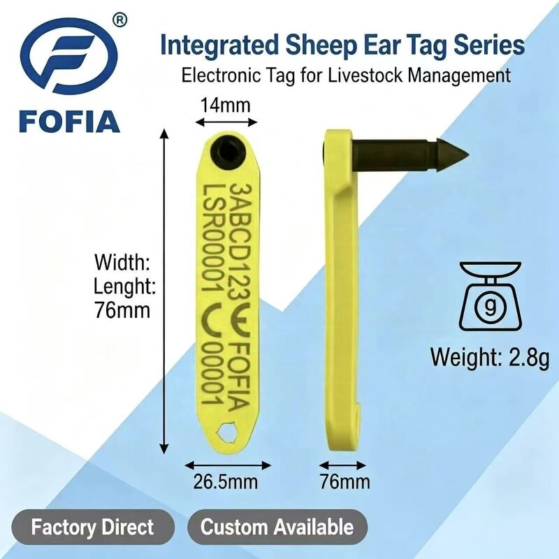 Nieuw Fofia HDX Hittebestendig Geïntegreerd Anti-Verlies TPU Laser-Gecodeerd Elektronisch ET969 Geel Schapen RFID Oormerk 1.5