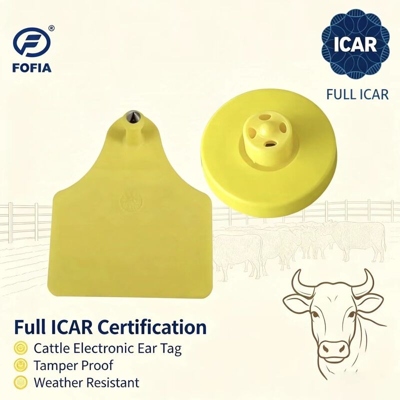 FOFIA Nieuwe Full ICAR Duurzame waterdichte RFID TPU Gele Oortekens LF ET908+T905 Farm Chips 5-jarige garantie Runder 14,5 mm