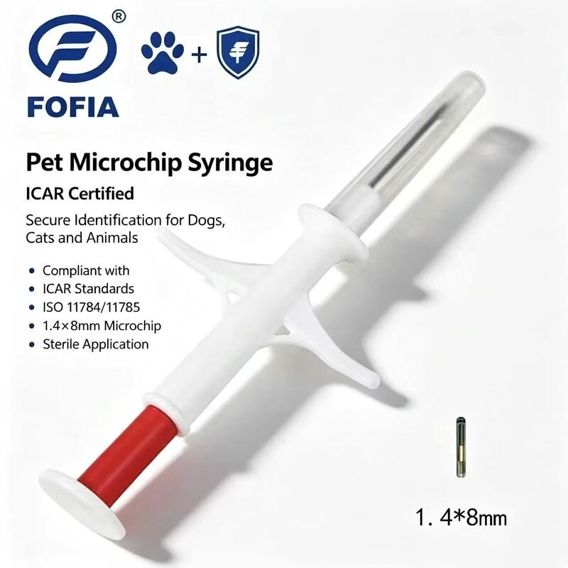 FOFIA ZS007 ICAR Gecertificeerde 134.2kHz RFID Oormerk Dierlijke Microchip FDX/EM4305 IP67 Waterdicht Wit PP 1.4x8mm Hond Kat Huisdieren