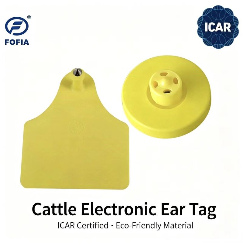 New FOFIA Full ICAR LF Durable Waterproof RFID TPU Yellow Cattle Ear Tags ET908+T905 EM4305 Chips 5 Year Warranty 14.5mm