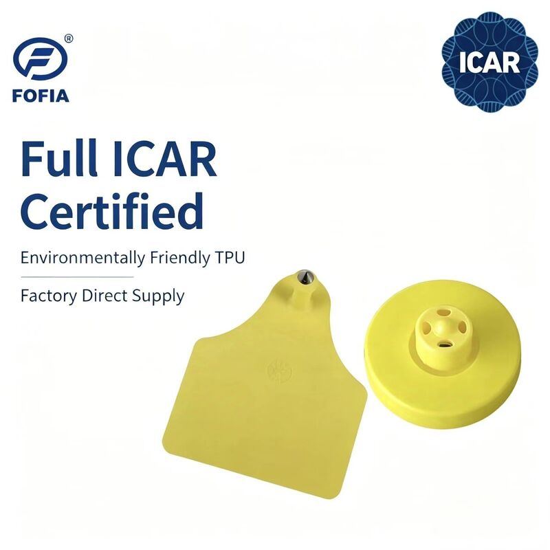 FOFIA Nieuwe Volledige ICAR Duurzame Waterdichte RFID LF TPU Gele Oormerken ET908+T905 EM4305 Chips 5 Jaar Garantie Vee 14.5mm