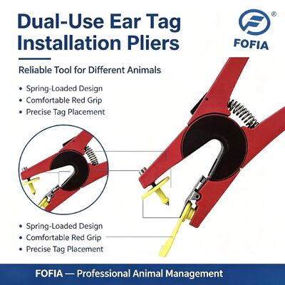 Nieuwe FOFIA Rood Aluminium Alloy RFID Farm Animal Ear Tag Applicator met laser codering voor koe-varkens- schapen- en paarden oortags